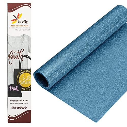 Firefly Craft Glitter Turquoise HTV - Heat Transfer Vinyl - Iron On Fabric Sheets for Shirt Transfers - Vinyl for Cricut - Heat Press Vinyl - Single Colors or Bundle Multipack- 1 Piece (12