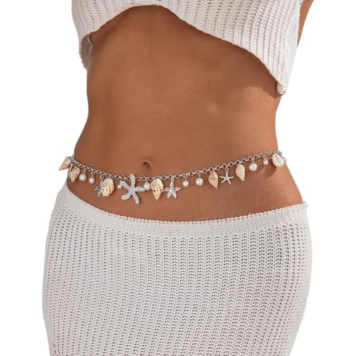 Sexy Pearl Waist Chain Belt Summer Big Starfish Body Chain Simple Shell Conch Tassel Belly Link Chain Jewelry for Women3