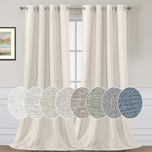 H.VERSAILTEX Natural Linen Grommet Curtains 84 Inch Length for Living Room 2 Panel Drape Semi Sheer Neutral Country Rustic Farmhouse Boho Curtain Bedroom Muslin Look Light Filtering, Natural Color