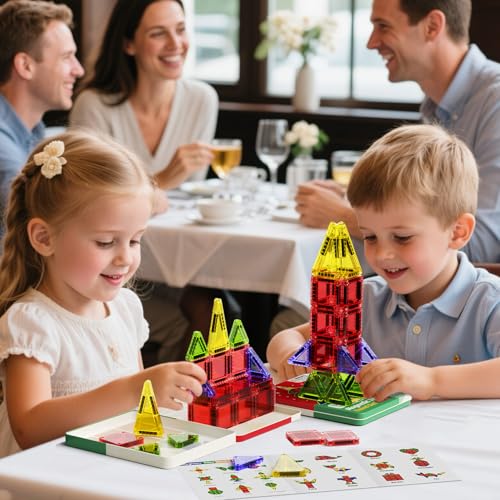 Image of Travel Magnetic Tiles for Kids, 26 PCs Mini Magnetic Building Blocks with Festive Iron Storage Box, STEM Travel Toys for Toddlers Ages 3-5+, Educational Learning Gift for Boys & Girls