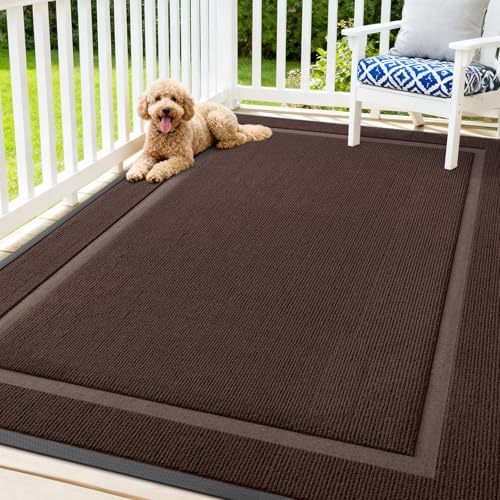 Image of OLANLY Front Door Mat Indoor Outdoor Entrance, Waterproof All-Season, All-Weather Doormat, Sturdy Natural Rubber, Fade Resistant, Low Profile, Easy Clean Patio Porch Entryway Mat, 71x47, Dark Brown