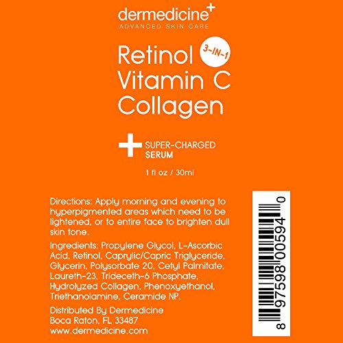 Retinol Vitamin C Collagen | Super Charged Anti-Aging Serum For Face | Pharmaceutical Grade Quality | Helps Smooth & Plump Fine Lines & Wrinkles & Brightens For Younger Skin | 1 Fl Oz / 30 Ml #TOP5