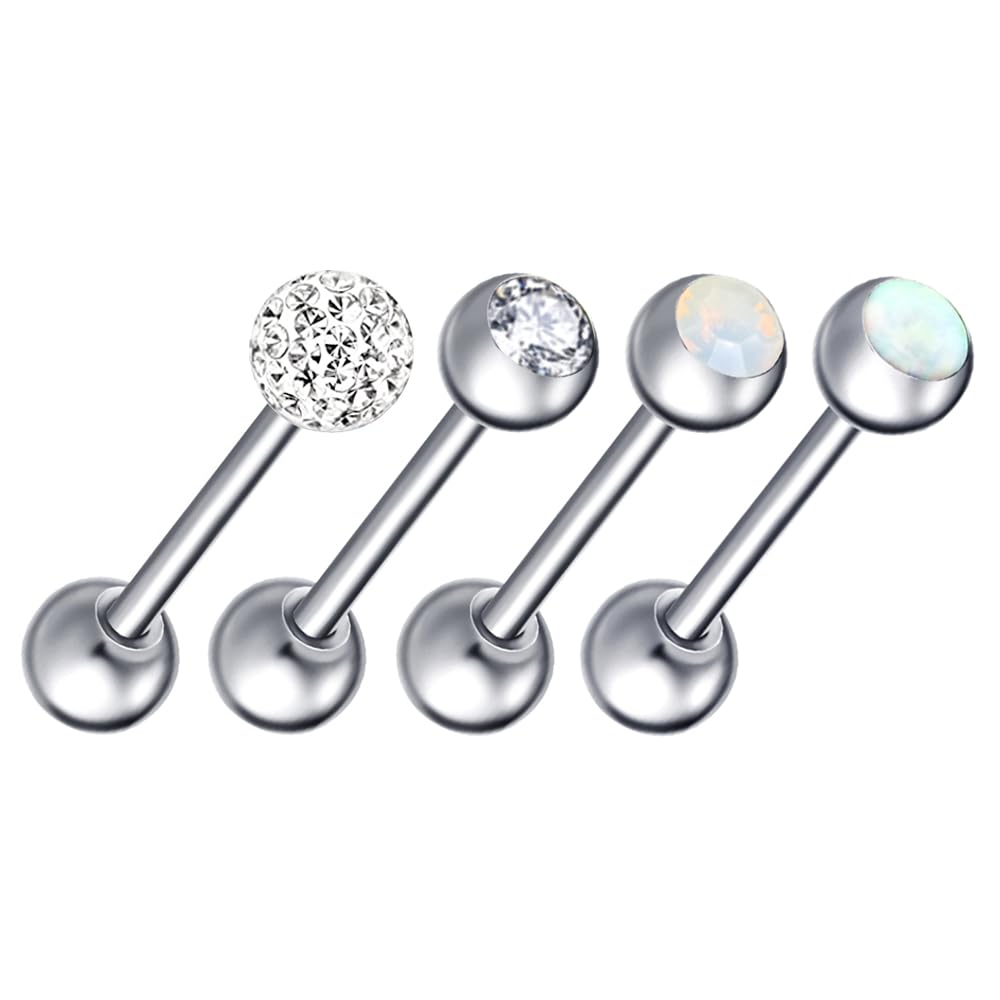 Heuvipens 4pc F136 Titanium Multi CZ Crystal Opalite Ball Barbell Bar Tongue Ring Stud Nipple Body Piercing Jewelry