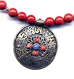 Mandala Pendant Necklace, Buddhist Necklace, Red Coral Tibet Necklace, Nepal Mandala Necklace,Red and Lapis Lazuli Necklace, Ethnic Jewelry Handmade Nepal Art by AnnaArt72