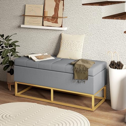 HOMCOM Baúl de Almacenaje para Dormitorio Puff de Almacenaje Tapizado de Lino Sintético con Tapa Abatible y Patas de Acero para Salón 110x44x48 cm Gris - imagen 8