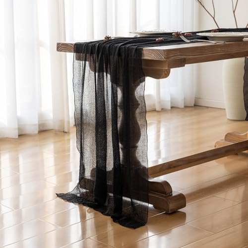 Image of Keketoarrange Black Table Runner Cheesecloth Gauze Rustic Premium Cotton Cheese Cloth Table Decor 120 Inch 10 FT for Wedding Bridal Baby Shower Long Sheer Boho Summer Home Decorations