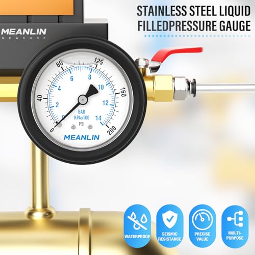 Image of MEANLIN MEASURE 0~200Psi Stainless Steel 1 /4 inch NPT 2.5 inch FACE DIAL,Liquid Filled Pressure Gauge, Center Back Mount (with Rubber Protective Sleeve), with 1 /2 inch NPT and 3 /8 inch NPT Hex Bushing