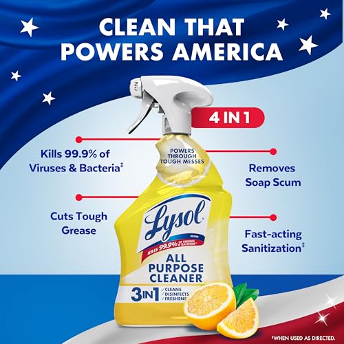 Image of Lysol All Purpose Cleaner Spray, Multi-Purpose Disinfecting Spray, Kitchen & Bathroom Cleaner, Lemon Breeze Scent, 32 Fl Oz (Pack of 2)