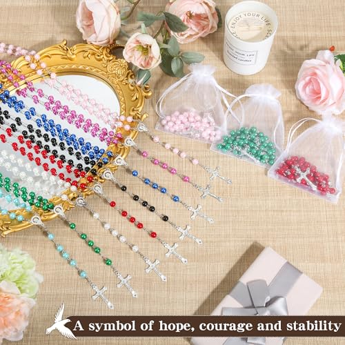 32 Set Pearl Rosary Beads Bulk Glass Rosaries Catholic for Women Jesus Holy Cross Rosary with Organza Bags First Communion Baptism Church Religious Confirmation Present4