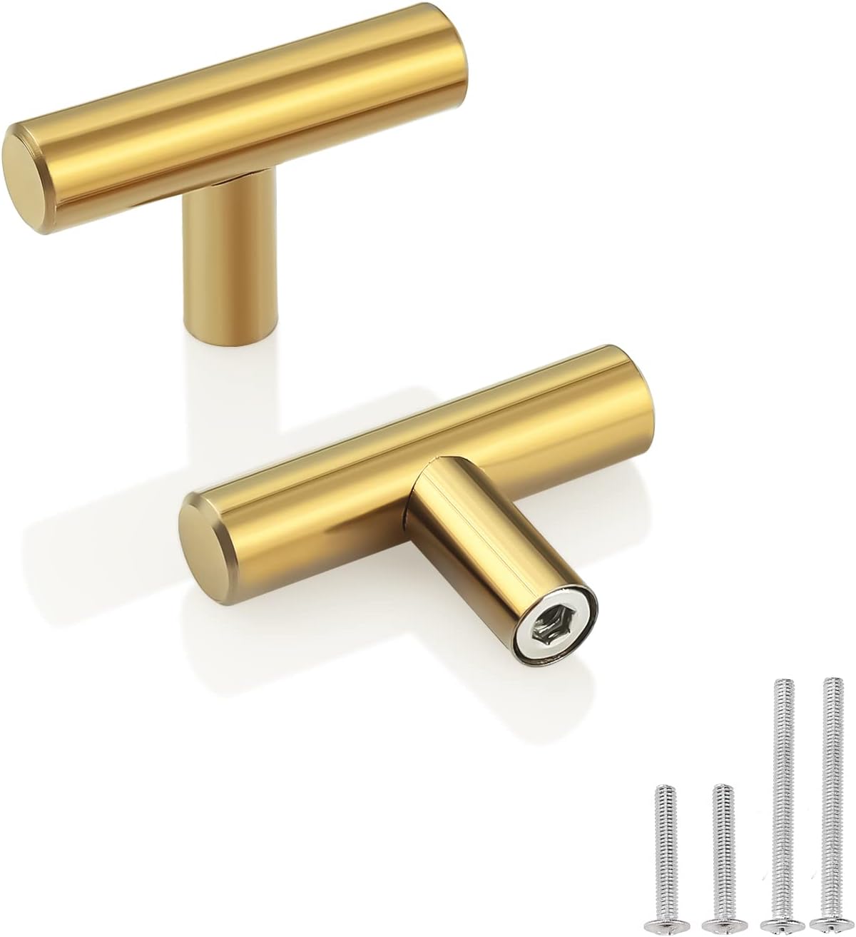 T Bar Gold Cabinet Handles Kitchen Cupboard Handles Drawer Knobs Single Hole Kithen Handles Wardrobe Knobs Kitchen Door Knobs (50mm/2" Long) 5 Pack