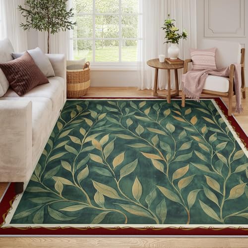 Tapis 120x180cm lavable à poils courts rectangulaire motif sauge