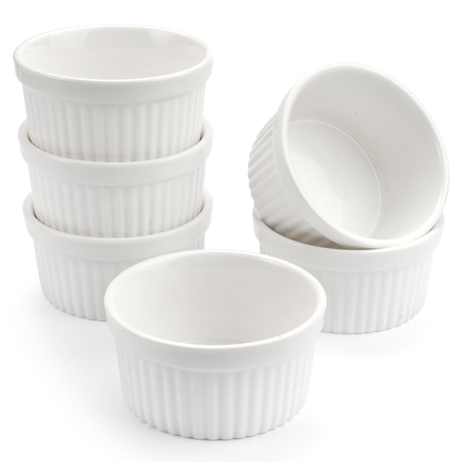 Set di 6 Pirottini per Soufflé Set, Stampi per Soufflé in Porcellana Bianca, 180 ml Pirottini per Soufflé da Forno Ciotole per Creme Brulee, Budini, Salsa, Snack, Fruttoda (bianco)