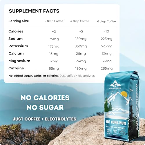 Image of Long Run Coffee - Hydrating Coffee with Electrolytes - All Natural Energy + Hydration + Recovery for Athletes - Stomach Friendly Electrolyte Coffee for Runners (5 lb, Dark Roast)