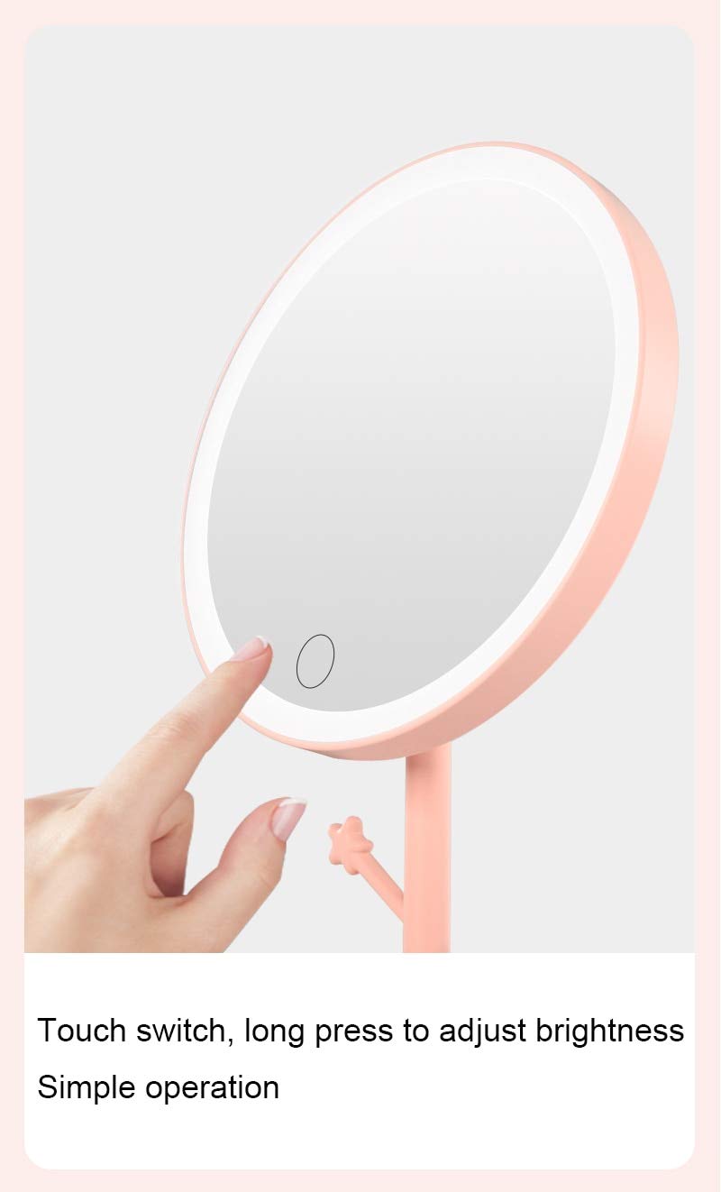 LED Make-up Spiegel mit Lampe Damen Make-up Lampe mit Aufbewahrung Desktop Drehspiegel Rund Make-up Spiegel Weiß