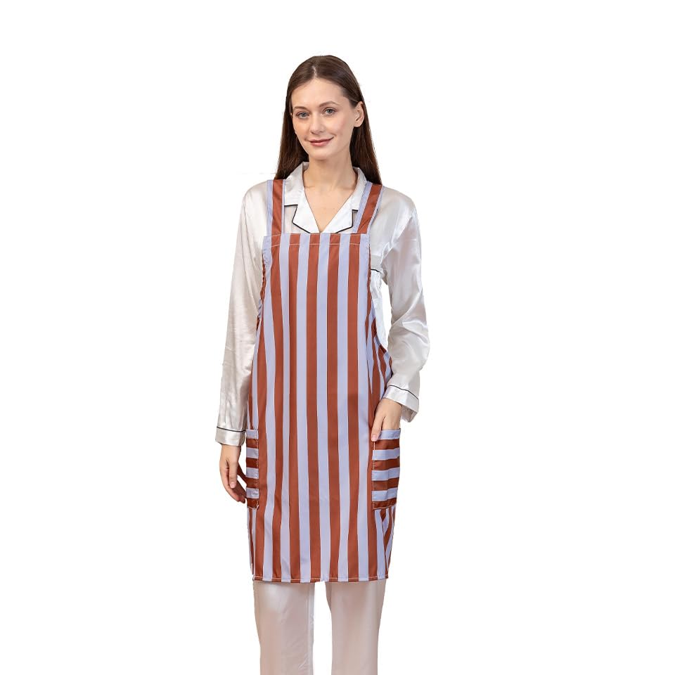 GAJOEY Stripe kitchen Apron with Pockets for Women Cross Back Apron Pinafore Dress for Baking Cooking Gardening Daily Work