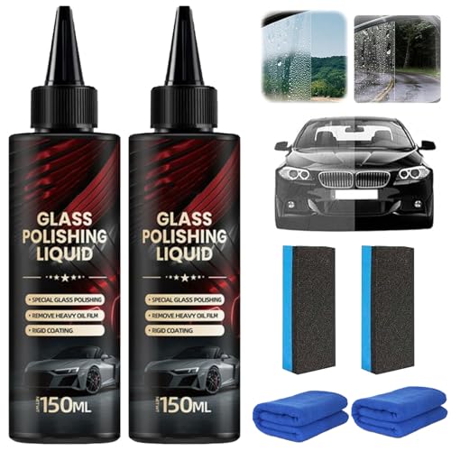 D1 Glass Polishing Liquid, 2 Stück Glasautos Politur Flüssigkeit, Auto Glaspolitur Gegen Kratzer Im Glas, Auto Politur Set, Car Glass Oil Film Remover Kit für Scheibenpolitur
