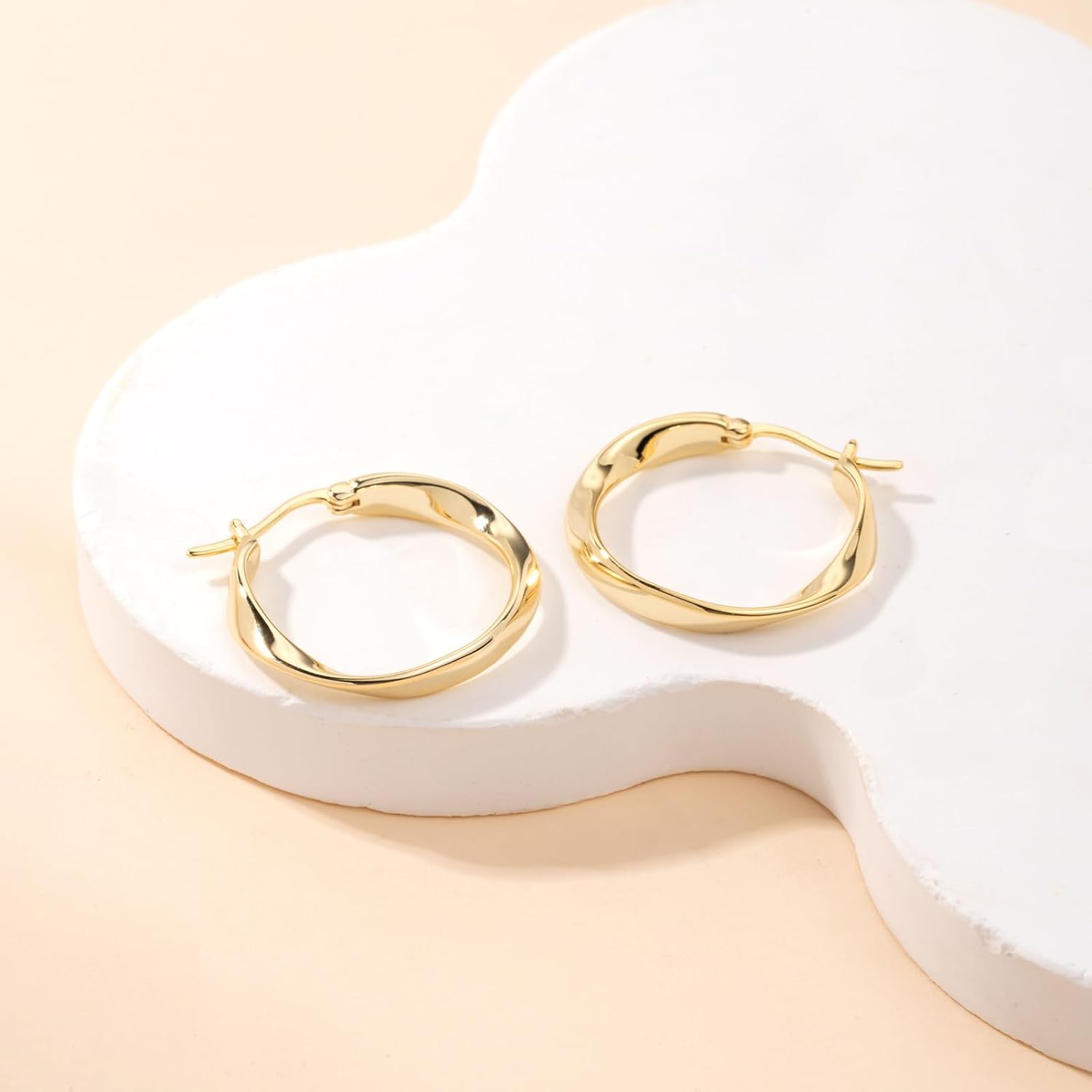 14K Gold Twisted Hoop Earrings for Women Thick Wave Gold Hoops Lightweight Hypoallergenic Elegant Jewelry 25/30MM - Image 7