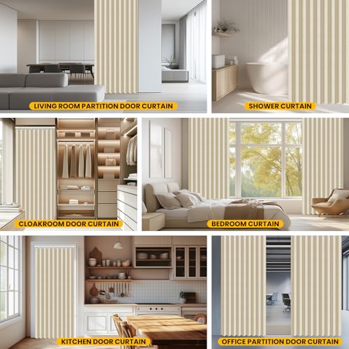 Image of AJAZZ Blackout Door Curtain with Curtain Rods Adjustable 28-52 inch Long Accordion Door Closet Curtain Invisible Applicable Bedroom Room Living Room Doorway (1 Pack, 53 W x 78 L, Cream White)