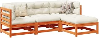Wax Brown Solid Pine Wood Garden Sofa, 4 Piece Modular Outdoor Patio Furniture Set with Varnished Finish, 27.6" W x 27.6" L, 3 Person Seating for Balcony, Terrace, Garden