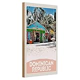 Holzpostkarte | Dominican Republic | Strandshop-Motiv | Retro-Dekoration | 20 cm x 30 cm