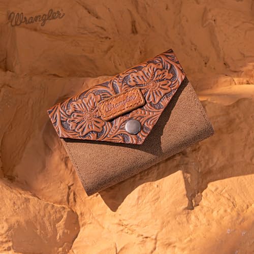 × Wrangler Mini Card Case Wallet for Men Women Business Card Holder Leather Front Pocket Embossed Social Security Card Protector, Brown2
