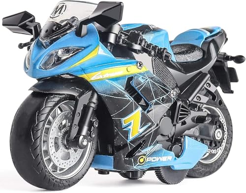 Image of FEXXA Police Motorcycle Toy - Pull Back Motorcycle Toys, Tiny Gift with Music Lighting, Latte Motorcycles Toy for Kids Boys Age 3-8 Year Old [Multicolor] (NEW Sport Bike-Blue)