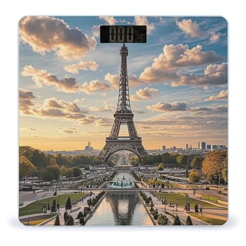 Báscula digital de vidrio templado Torre Eiffel 400lb LCD