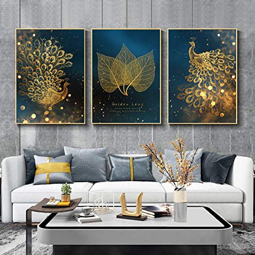 Toile paon doré art imprimé de prestige style nordique pour décoration murale raffinée