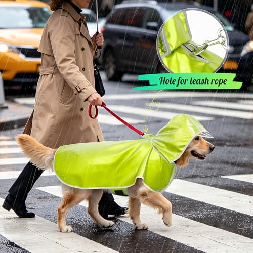 BSEEN Waterproof Hooded Dog Raincoat - Lightweight Reflective Dog Rain Jacket Poncho with Harness Hole for Small Dogs, Ideal for Walking Outdoor in Rainy Weather (Neon Green, Medium) — view 3