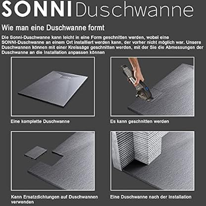 SONNI Duschwanne Schieferoptik und Rutschfeste Struktur 80x80 cm Grau Duschtasse flach (Inklusive Siphon) – Bild 6