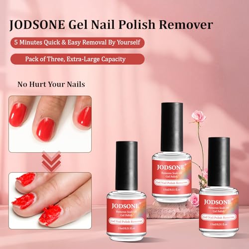 Image of JODSONE Professional Gel Nail Polish Remover Kit:3Pcs Quick 15ML Gel Nail Polish Remover,2 Sanding Strips and Steel Pushers,Complete with Professional and Highly Efficient Tools,Safe Remove at Home