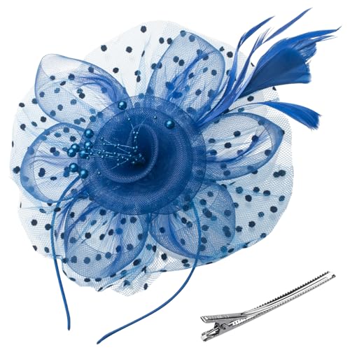GHGMAO Blue Fascinators Hats for Women, Tea Party Headband Derby Hats for Cocktail, Wedding, Church, Fancy Dress Party