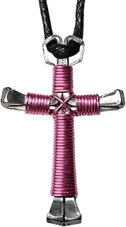 Rose Pink Horseshoe Nail Cross Necklace