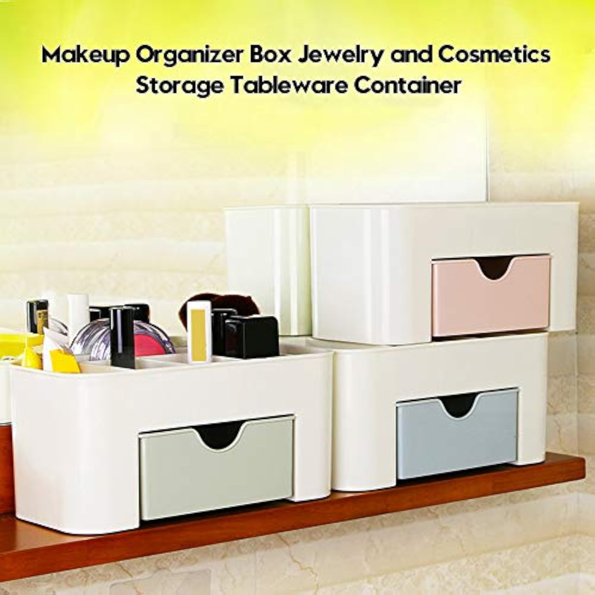 Makeup Organizer Box with Drawers and Lipstick Case