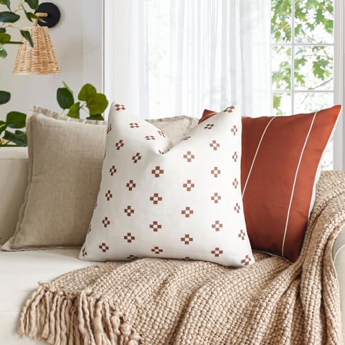 Foindtower Pack of 2, Decorative Modern Accent Throw Pillow Covers Print Farmhouse Cushion Case Boho Home Decor for Chair Couch Sofa Bedroom Living Room 20x20 Inch White and Hazel - Image 5
