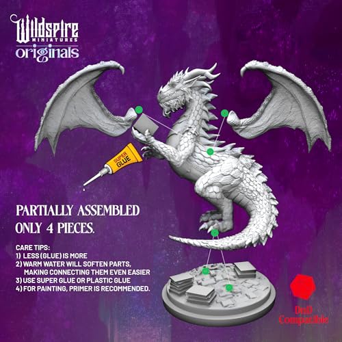 Image of Wildspire Fantasy Monsters & Bookish Dragon for DND Miniatures Unpainted Bulk 28mm-32mm Dungeons & Dragons Minis Pathfinder Figures Fantasy Unpainted Tabletop RPG Miniature Starter Set for D&D