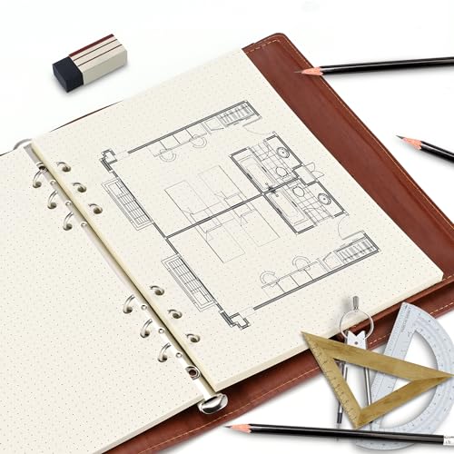Nachfüllpapier für A5 6-Ringbuch-Notizbuch – Beidseitig beschreibbar, kein Durchschlagen bei Füllertinte. 100 GSM, Gepunktete Linie, 2x 80 Blatt, passend für A5 6-Ring