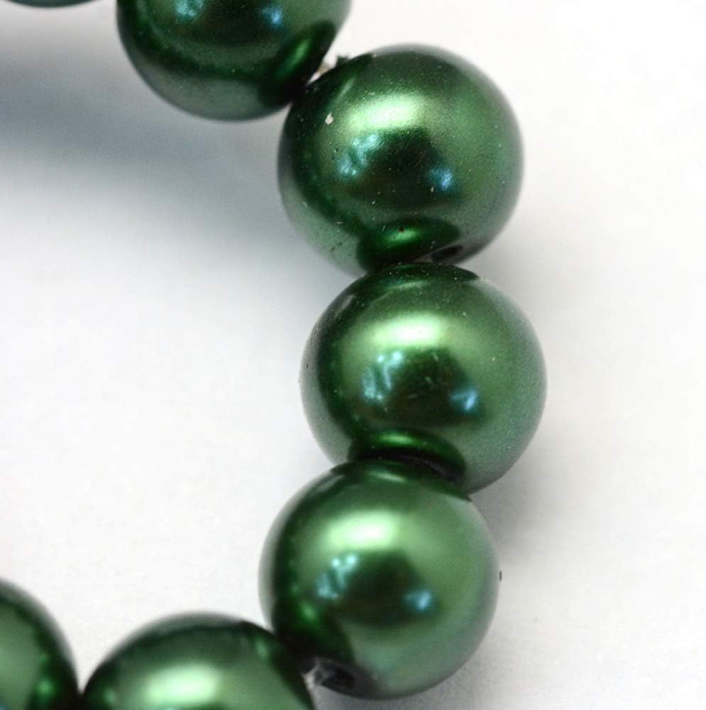 KISSITTY 105pcs/strand Dark Green Satin Luster Glass Round Pearl Beads 8mm for DIY Jewelry Craft Making 31.4" - Image 3