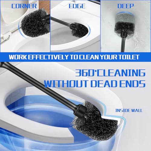Toilet Brush and Holder 2 Pack with Long Handle - Non-Slip Grip Toilet Bowl Brush Set for Deep Cleaning Bathroom, Toilet Scrubber- Black - Image 3