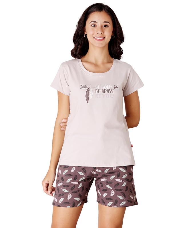 bodycare Women's Cotton Printed T-Shirt and Shorts Set | Soft & Breathable Nightwear | Short Sleeves | Loungewear Co-Ord Set BSSS17032-picture-30