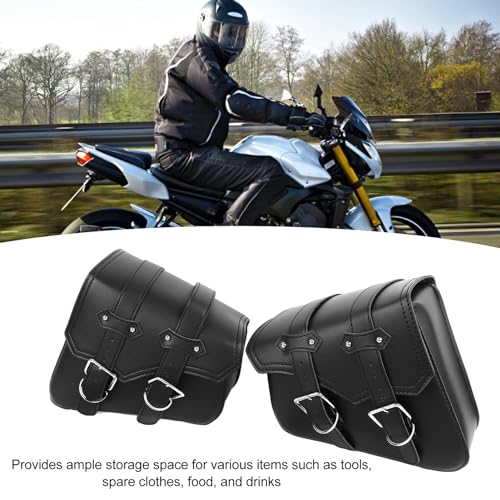 Alforjas de motocicleta de cuero sintético negro, 2 piezas de gran capacidad, impermeables, con correas ajustables, bolsas rígidas para herramientas deportivas universales miniatura 3