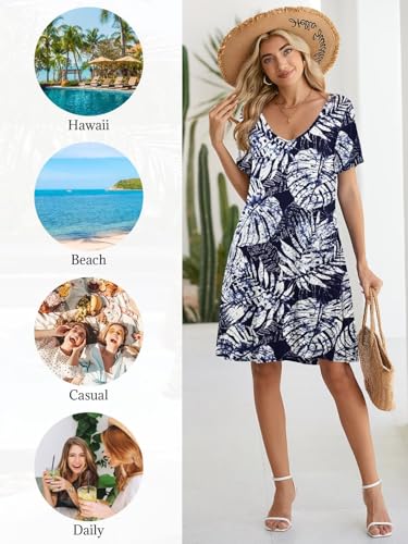 Image of BELAROI Women Casual Summer Dresses Loose Tshirt Beach Sundress V Neck Plus Size Swing Tunic Pockets