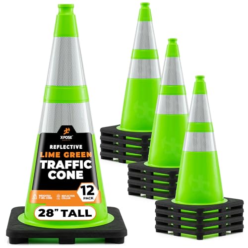 Image of Xpose Safety 28 inch Lime Green Traffic Cone Dual 6 inch & 4 inch Reflective Collar