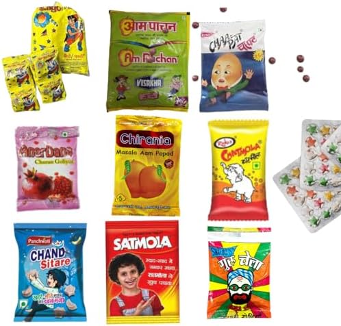 The Little Minis Mango Masti |Anardana Goli|Chand Sitare|Aam Pachak|Masala Aam Papad|Satmola|Chapat Goli|Stars|Chatmola|Guru Chela (Combo Pack) 5Pcs Each Item| 300Gm Orange Candy