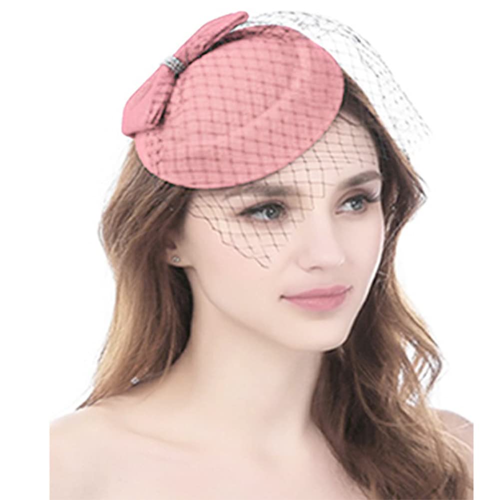 Anloximt Pillbox Hat - Vintage Caps for Women,Fascinator Hats Pillbox Hat with Veil Tea Headwear Headdress Hair Clip Pink