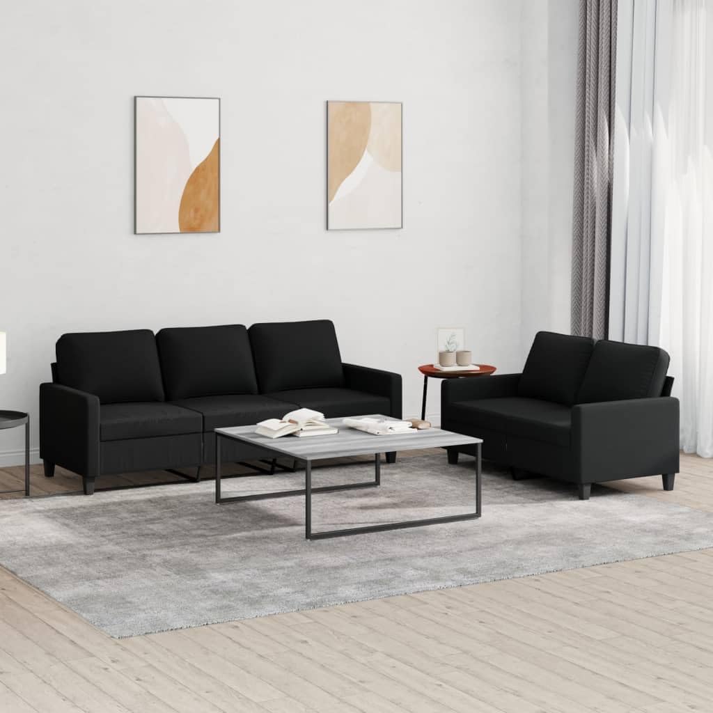 Sofa Set Black Polyester Living Room Furniture