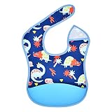 GAJIGAJI Waterproof Baby Bib with Silicone Food Catcher Pocket, Adjustable Feeding Bib Fit for 6-24