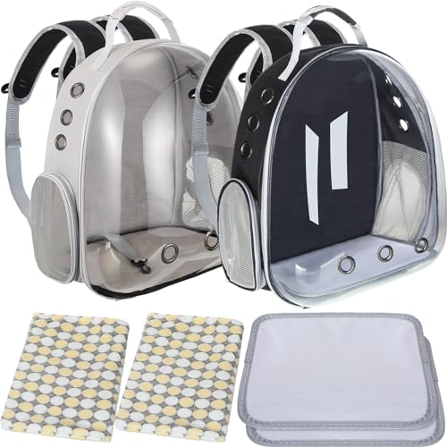 Paterr 2 Pcs Cat Bubble Backpack Carrier Bubble Pet Cat Carrier Bag Bookbag Breathable Space Capsule with Blanket Cooling Mat for Small Medium Cat Dog Travel Hiking Carrying Outdoor(Black, Gray)