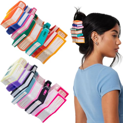 Addlotlot 243 2 Pcs Book Hair Claw Clips Pink Book Shape Hair Claw Clip Hair Grip Clip Book Shape Hair Grip Acetate Hair Clips Teacher Hair Jaw Barrettes Medium Teacher Cute Hair Accessories cover