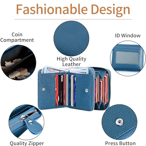 Genuine Leather Wallet for Women & Men, RFID Blocking Bifold with ID Window and Multiple Card Pockets (Aa-Blue)4
